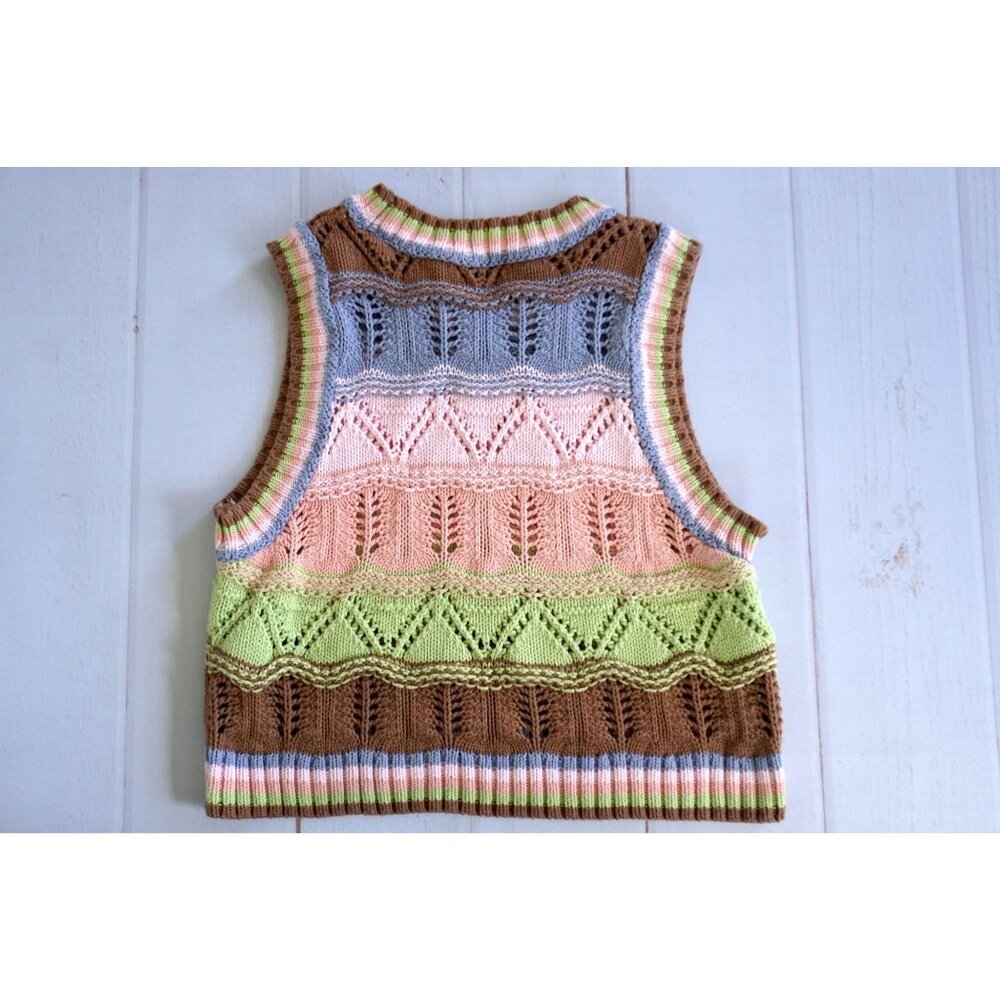 Zara Multi-Colored Crochet Knit Sweater Vest w/ Striped Trim - Size S - Picture 6 of 6